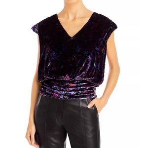 Ramy Brook Flynn Print Stretch Velvet Top Size XS